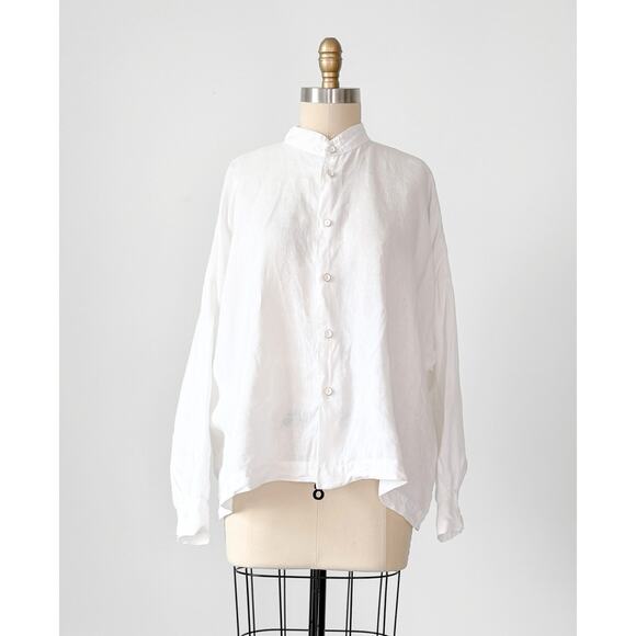 Eskandar White Linen Button Down A-Line Wide Top size 0 or S/M - Picture 8 of 9